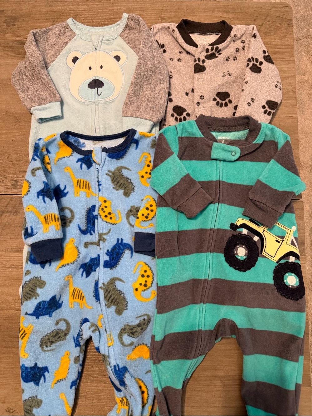 Baby Boy Fleece Footed Pajama Bundle 4 Piece- Size 6 Months